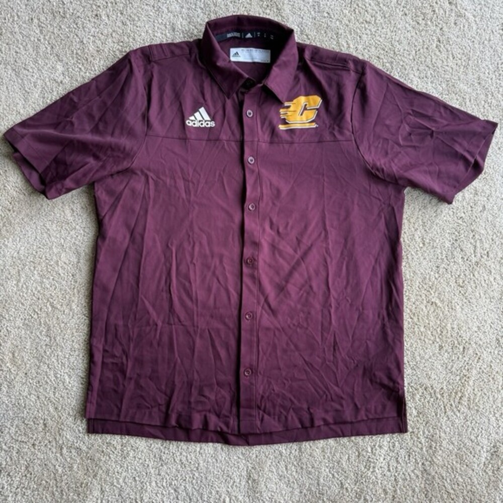 Adidas Central Michigan Chippewas Button Up Shirt Mens M NCAA Team Issue Maroon